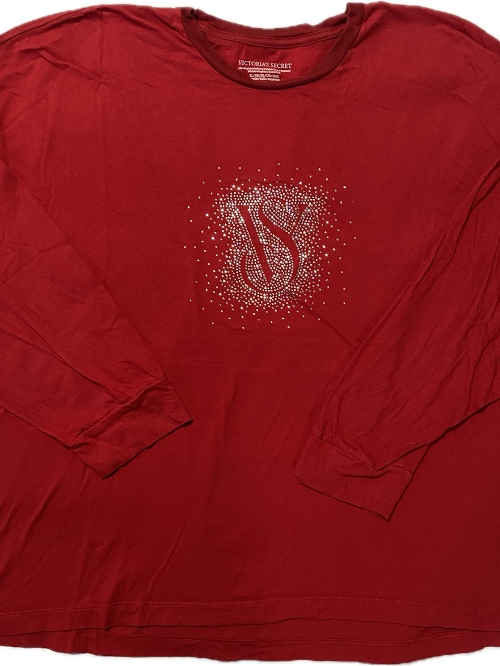 Victoria's Secret Red Long Sleeve Rhinestone Logo Shirt